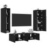 6 Piece TV Wall Units with LED Black Engineered Wood Colour black Quantity in Package 1 