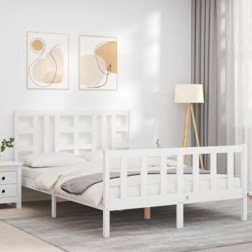 White King Size Bed Frame with Headboard | Solid Pine Wood