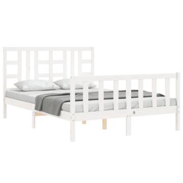 White King Size Bed Frame with Headboard | Solid Pine Wood