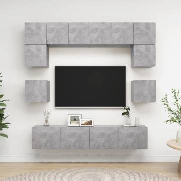 8 Piece Concrete Grey TV Cabinet Set | Stylish Storage Solutions