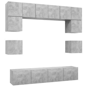 8 Piece Concrete Grey TV Cabinet Set | Stylish Storage Solutions