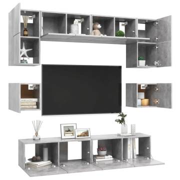 8 Piece Concrete Grey TV Cabinet Set | Stylish Storage Solutions