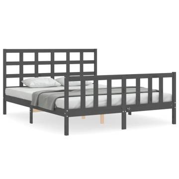 Grey King Size Bed Frame with Headboard - Solid Wood Design