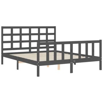 Grey King Size Bed Frame with Headboard - Solid Wood Design