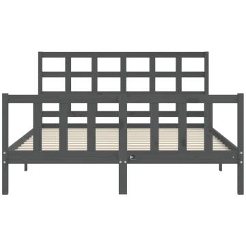 Grey King Size Bed Frame with Headboard - Solid Wood Design