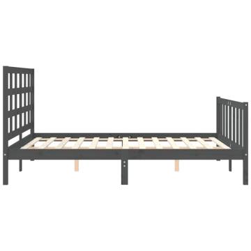 Grey King Size Bed Frame with Headboard - Solid Wood Design