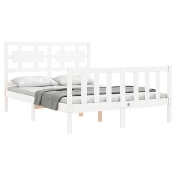 White Bed Frame with Headboard 140x200 cm - Solid Wood