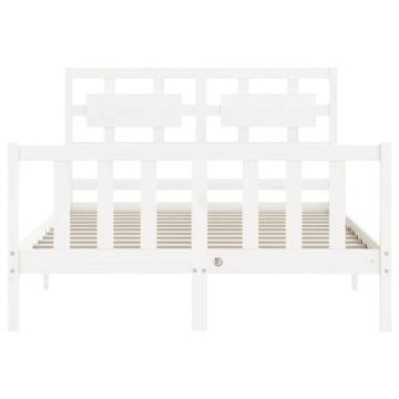 White Bed Frame with Headboard 140x200 cm - Solid Wood