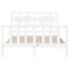 White Bed Frame with Headboard 140x200 cm - Solid Wood