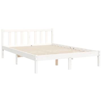 White Bed Frame with Headboard 140x200 cm - Solid Wood