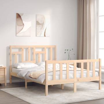 Small Double Bed Frame with Headboard - Solid Pine Wood