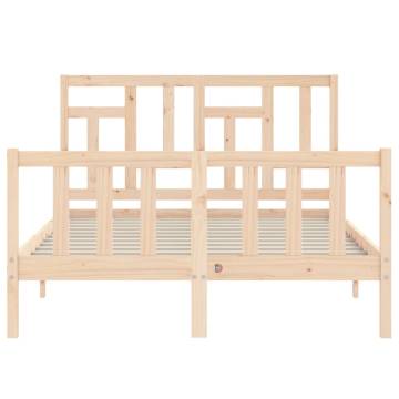 Small Double Bed Frame with Headboard - Solid Pine Wood