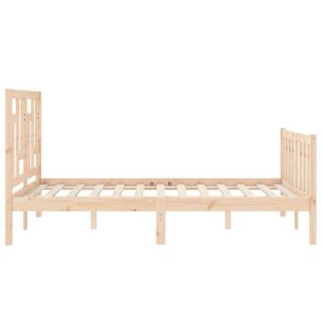 Small Double Bed Frame with Headboard - Solid Pine Wood