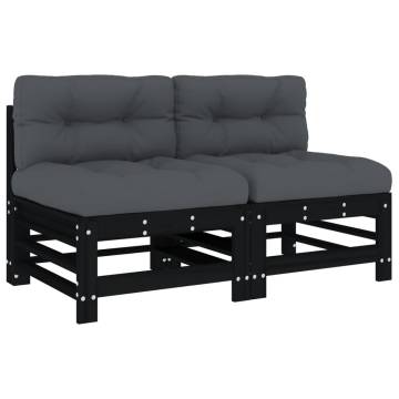 Middle Sofas with Cushions - 2 pcs Black Solid Wood Pine