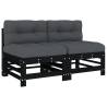 Middle Sofas with Cushions - 2 pcs Black Solid Wood Pine