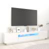 High Gloss White TV Cabinet with LED Lights - 200x35x40 cm