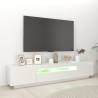 High Gloss White TV Cabinet with LED Lights - 200x35x40 cm