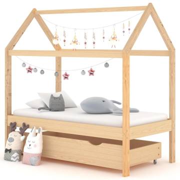 Kids Bed Frame with Drawer - Solid Pine Wood 70x140 cm