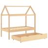 Kids Bed Frame with Drawer - Solid Pine Wood 70x140 cm