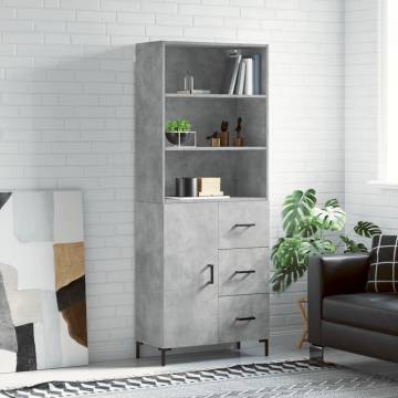 Stylish Highboard Concrete Grey - 69.5x34x180 cm