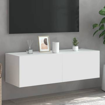 White TV Wall Cabinet with LED Lights - 100x35x31 cm