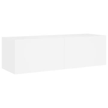 White TV Wall Cabinet with LED Lights - 100x35x31 cm