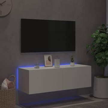 White TV Wall Cabinet with LED Lights - 100x35x31 cm