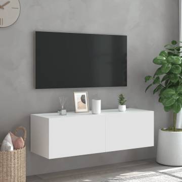 White TV Wall Cabinet with LED Lights - 100x35x31 cm