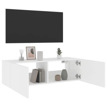 White TV Wall Cabinet with LED Lights - 100x35x31 cm