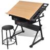 Two Drawers Tiltable Drawing Table with Stool | HipoMarket