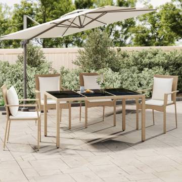 Garden Table with Glass Top - Beige Poly Rattan & Steel Frame