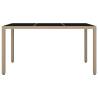 Garden Table with Glass Top - Beige Poly Rattan & Steel Frame