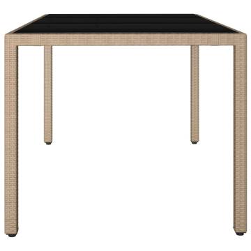 Garden Table with Glass Top - Beige Poly Rattan & Steel Frame