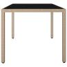 Garden Table with Glass Top - Beige Poly Rattan & Steel Frame