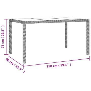 Garden Table with Glass Top - Beige Poly Rattan & Steel Frame