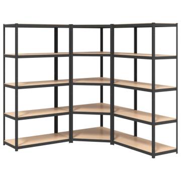 5-Layer Heavy-Duty Shelves - Grey Steel & Engineered Wood