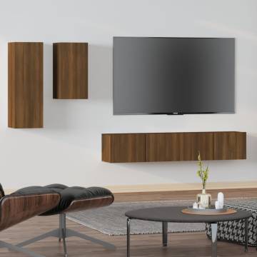 4 Piece TV Cabinet Set - Brown Oak Engineered Wood | HipoMarket