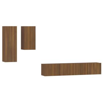 4 Piece TV Cabinet Set - Brown Oak Engineered Wood | HipoMarket