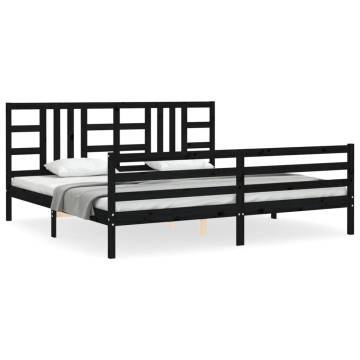 Black Bed Frame with Headboard - Solid Pine Wood 200x200 cm