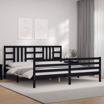 Black Bed Frame with Headboard - Solid Pine Wood 200x200 cm