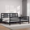 Black Bed Frame with Headboard - Solid Pine Wood 200x200 cm