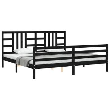 Black Bed Frame with Headboard - Solid Pine Wood 200x200 cm