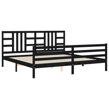 Black Bed Frame with Headboard - Solid Pine Wood 200x200 cm