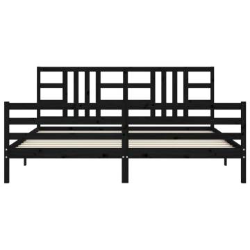 Black Bed Frame with Headboard - Solid Pine Wood 200x200 cm