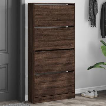 Shoe Cabinet with 4 Flip-Drawers - Brown Oak | Hipomarket UK