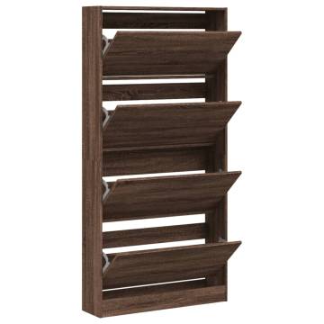 Shoe Cabinet with 4 Flip-Drawers - Brown Oak | Hipomarket UK