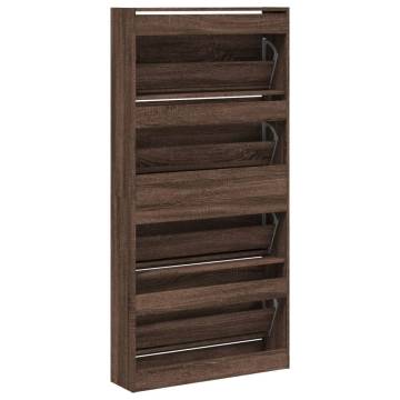 Shoe Cabinet with 4 Flip-Drawers - Brown Oak | Hipomarket UK