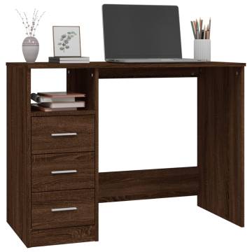 Elegant Brown Oak Desk with Drawers - 102x50x76 cm