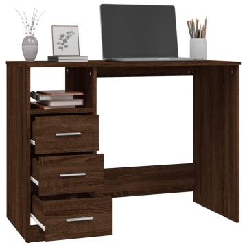 Elegant Brown Oak Desk with Drawers - 102x50x76 cm