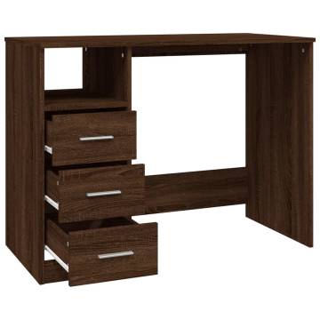 Elegant Brown Oak Desk with Drawers - 102x50x76 cm